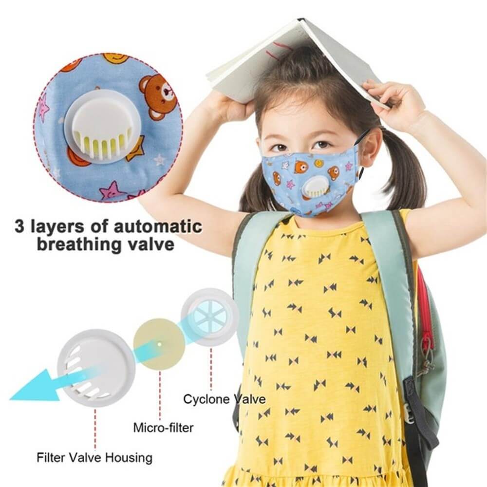 Kinder Behelfsmaske DUCKY Mund Nasen Maske waschbar mit Ventil PM2.5 Filter 